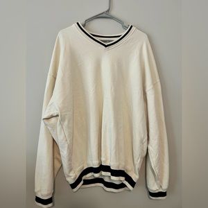 John Galt/Brandy Melville V-Neck Erica Sweatshirt Varsity Cream Oversized